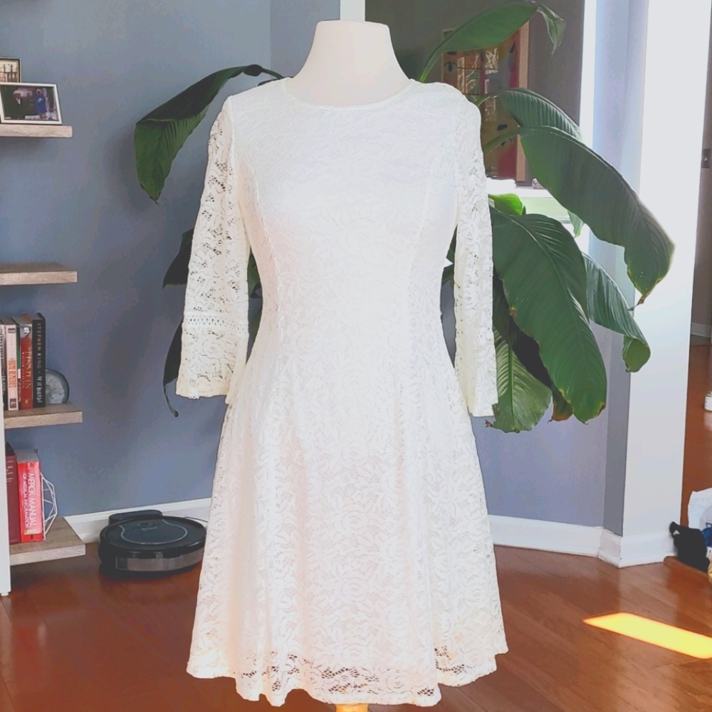 NWT 3/4 Lacy Off-White Lace Dress